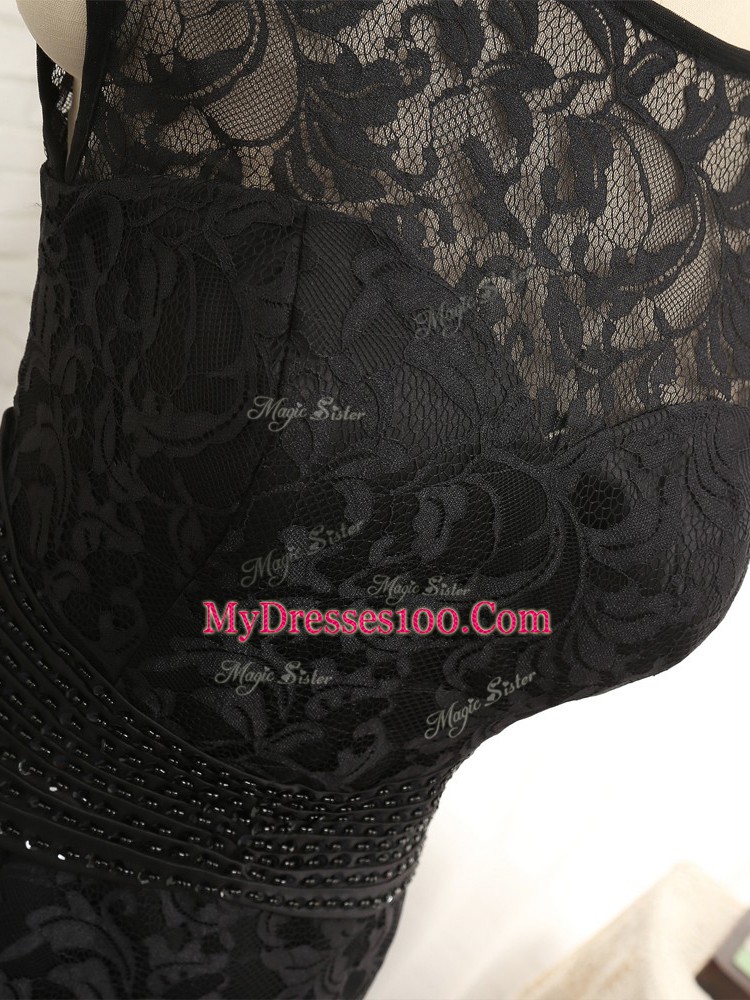 Custom Made Sleeveless Lace Zipper Mother of Groom Dress in Black with Lace and Appliques