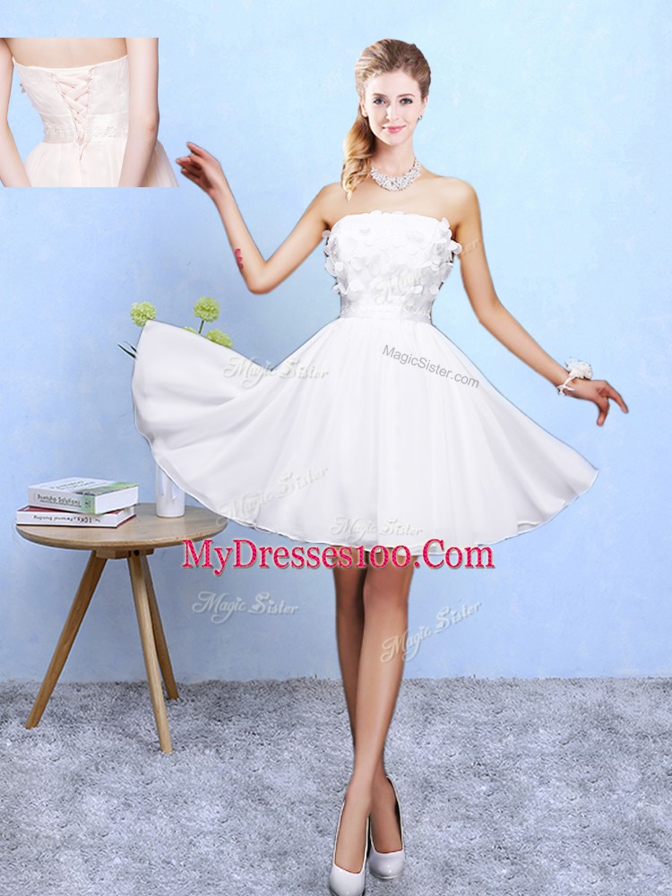 Perfect Scoop Sleeveless Lace Up Wedding Guest Dresses White Chiffon