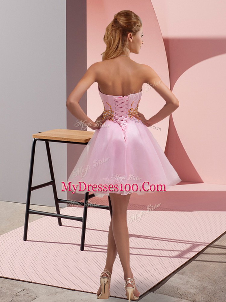 Sleeveless Mini Length Beading and Ruching Lace Up Cocktail Dresses with Baby Blue