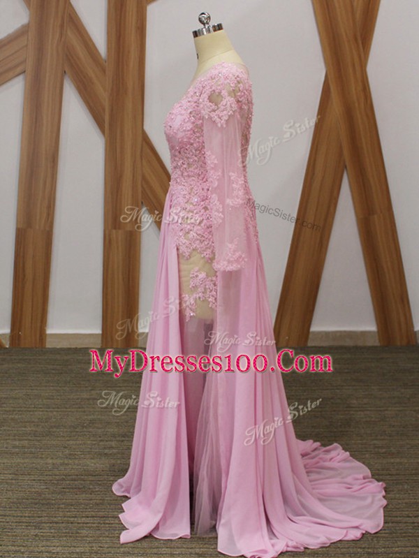 Empire Long Sleeves Baby Pink Mother of Bride Dresses Brush Train Zipper