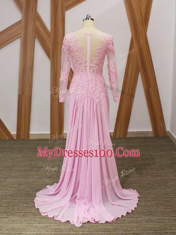 Empire Long Sleeves Baby Pink Mother of Bride Dresses Brush Train Zipper