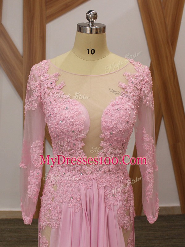 Empire Long Sleeves Baby Pink Mother of Bride Dresses Brush Train Zipper