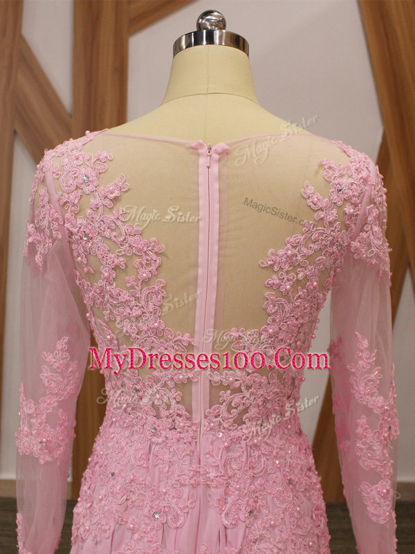 Empire Long Sleeves Baby Pink Mother of Bride Dresses Brush Train Zipper