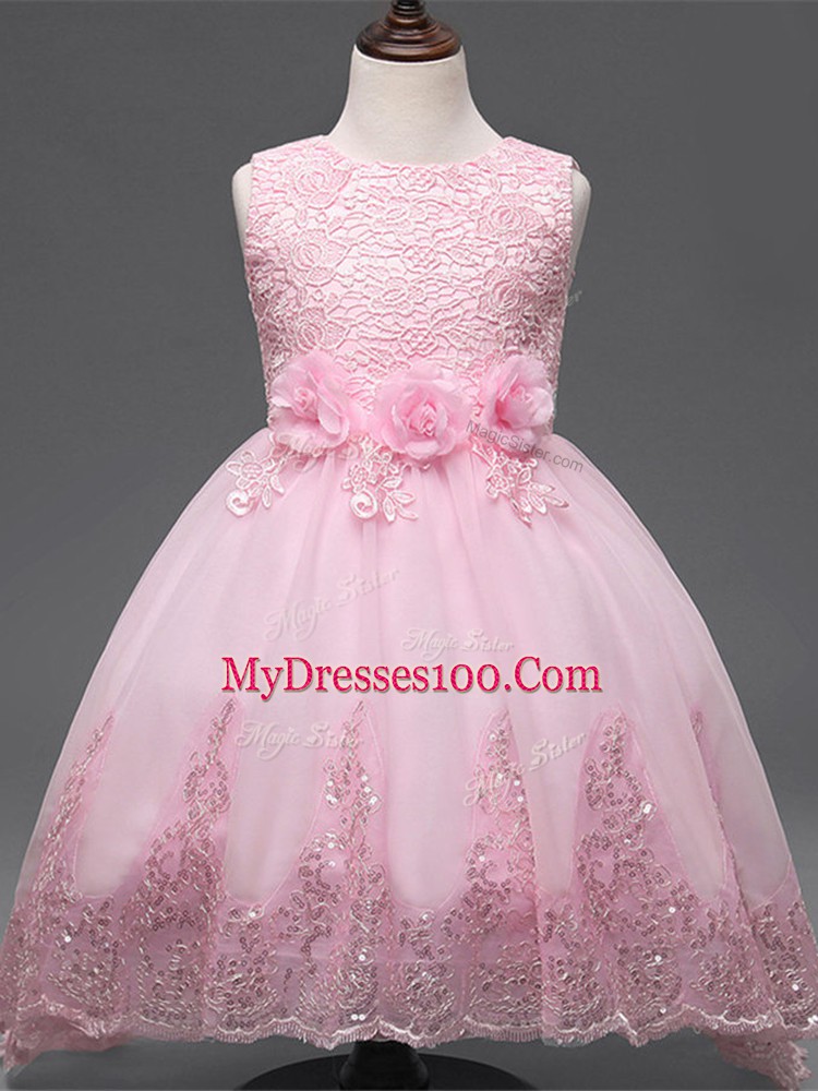 Scoop Sleeveless Zipper Kids Formal Wear Baby Pink Tulle