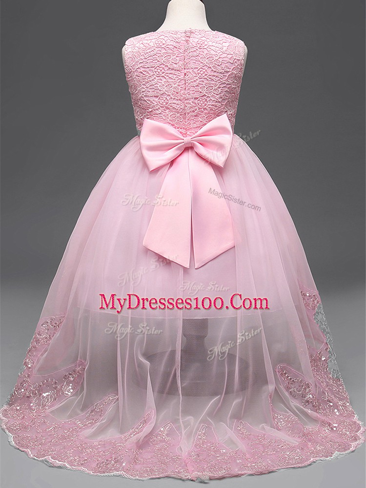 Scoop Sleeveless Zipper Kids Formal Wear Baby Pink Tulle