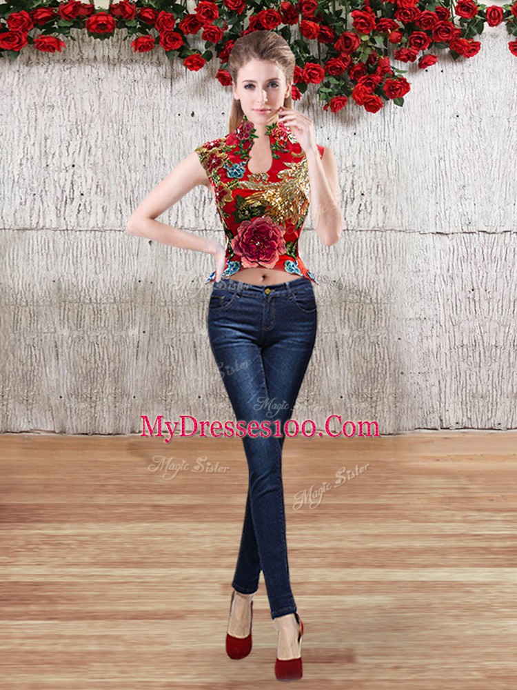 Stunning High-neck Sleeveless Organza Quinceanera Gown Appliques Lace Up