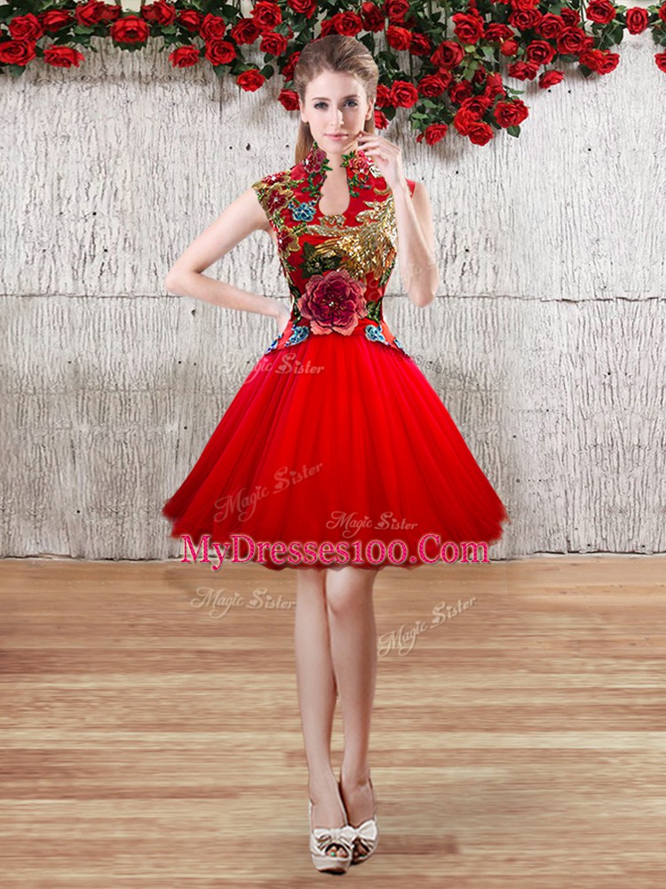 Stunning High-neck Sleeveless Organza Quinceanera Gown Appliques Lace Up