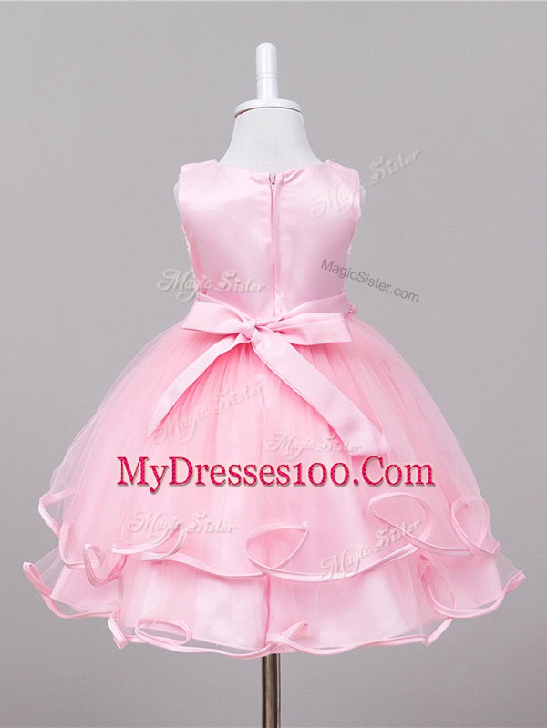 High Quality Scoop Sleeveless Zipper Kids Formal Wear Baby Pink Tulle