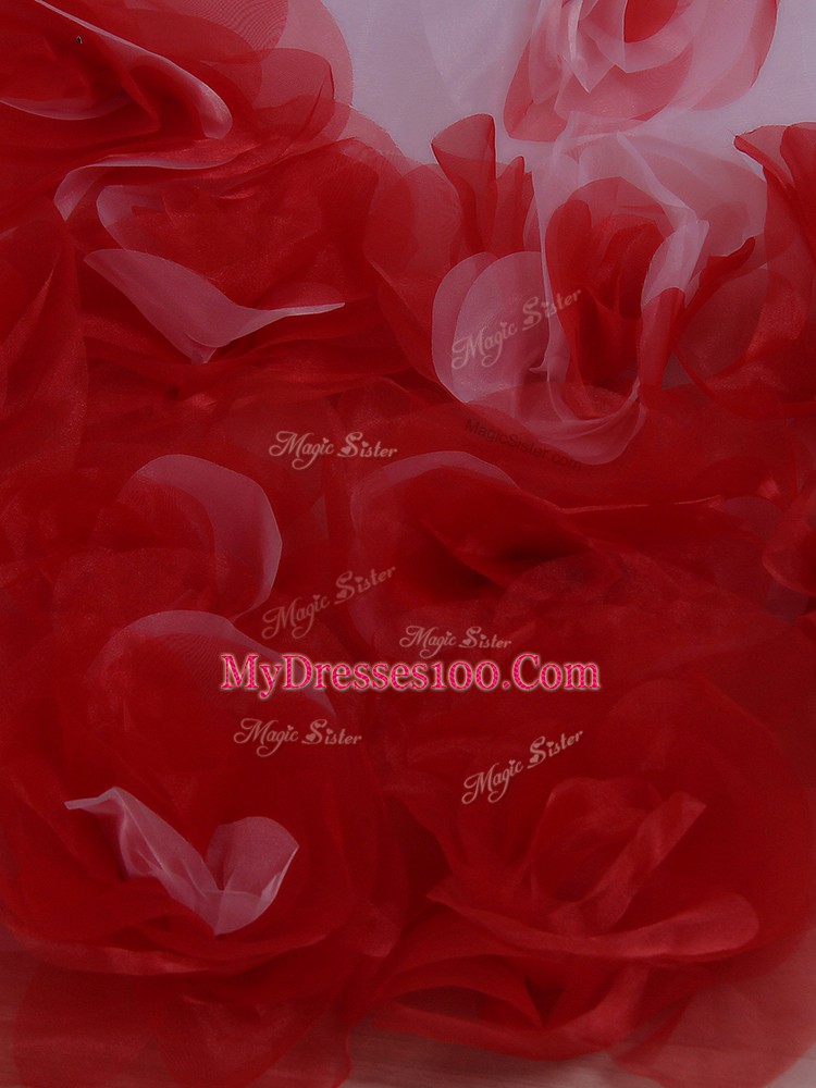Modest White And Red A-line Tulle Scalloped Sleeveless Appliques Zipper Wedding Dresses Brush Train