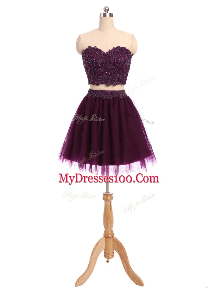 Fantastic Mini Length Dark Purple Prom Party Dress Sweetheart Sleeveless Zipper