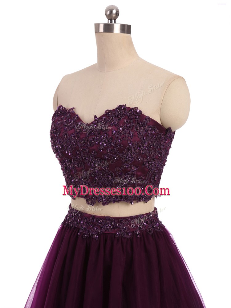Fantastic Mini Length Dark Purple Prom Party Dress Sweetheart Sleeveless Zipper