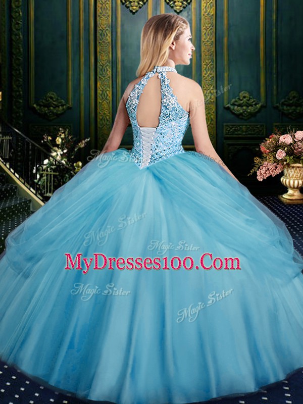 Delicate Sleeveless Beading and Pick Ups Lace Up Quinceanera Gown