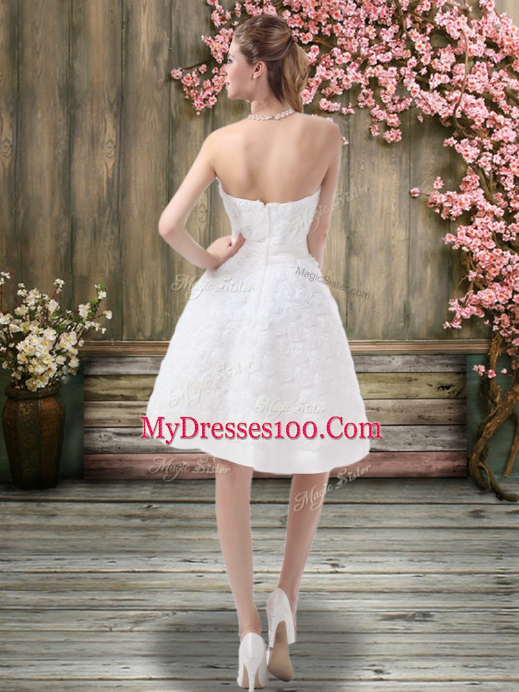 Fashion White Sleeveless Belt Knee Length Wedding Gowns