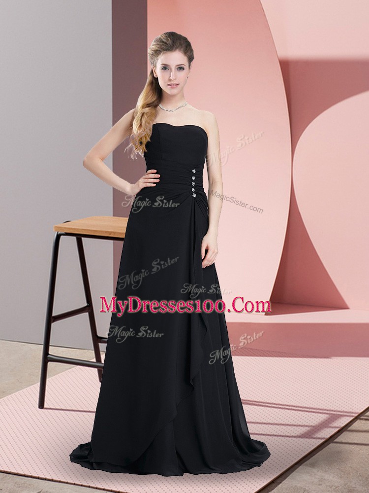 Fantastic Floor Length Black Prom Dresses Chiffon Sleeveless Beading