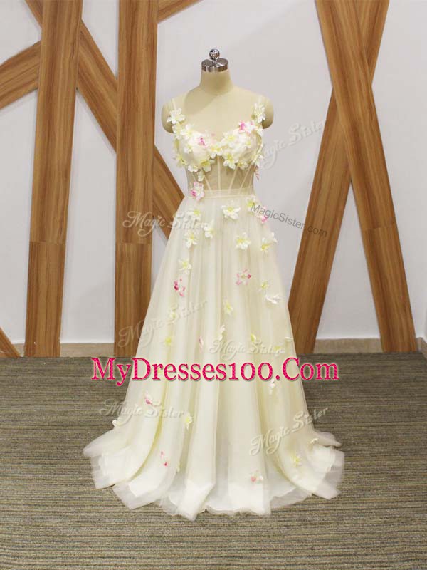 Straps Sleeveless Tulle Hand Made Flower Lace Up