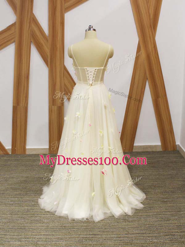 Straps Sleeveless Tulle Hand Made Flower Lace Up