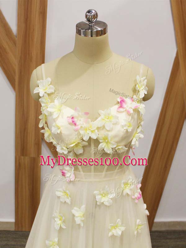 Straps Sleeveless Tulle Hand Made Flower Lace Up