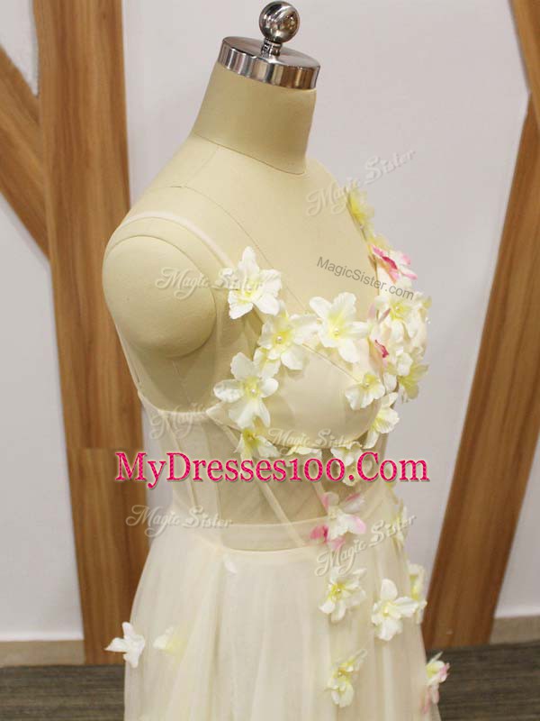 Straps Sleeveless Tulle Hand Made Flower Lace Up
