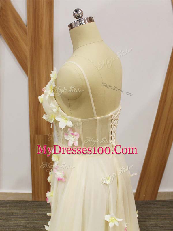 Straps Sleeveless Tulle Hand Made Flower Lace Up