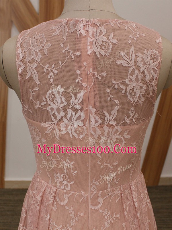 Beading Pink Zipper Sleeveless Floor Length Brush Train