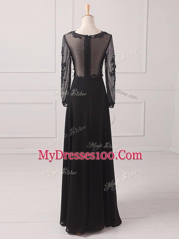 Fashionable Floor Length Empire Long Sleeves Black Mother of the Bride Dress Zipper