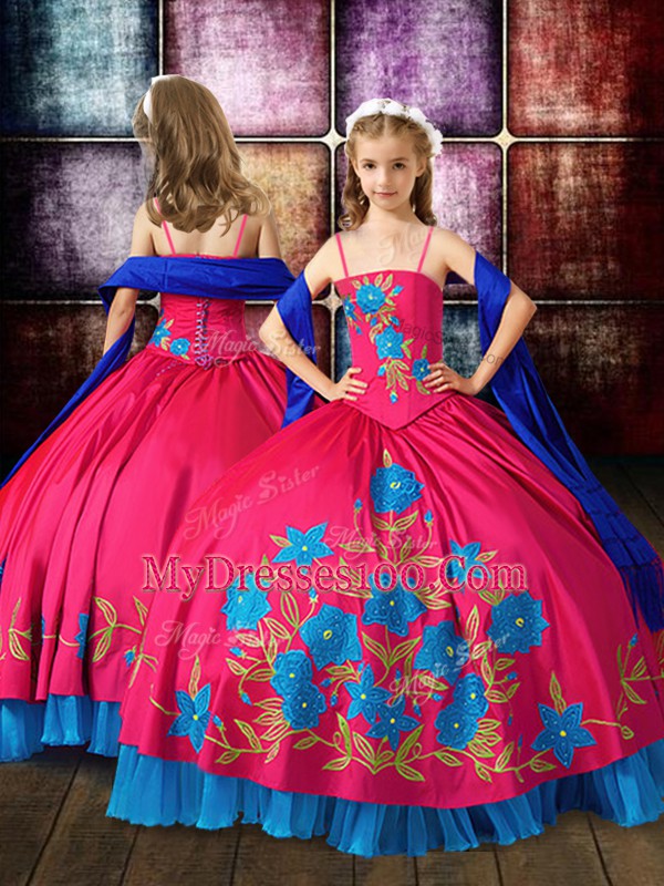 Strapless Sleeveless Lace Up Vestidos de Quinceanera Hot Pink Taffeta