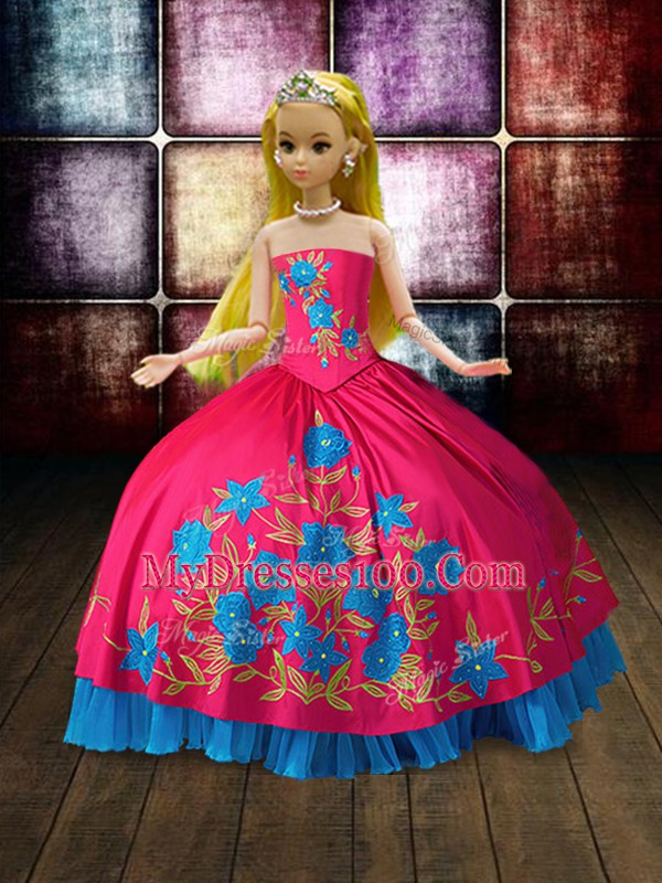 Strapless Sleeveless Lace Up Vestidos de Quinceanera Hot Pink Taffeta