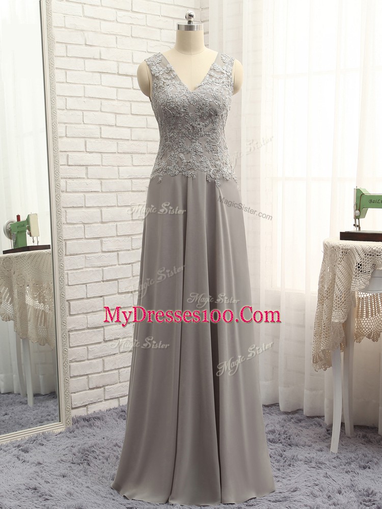 Excellent Grey Zipper Mother Dresses Lace and Appliques Sleeveless Floor Length