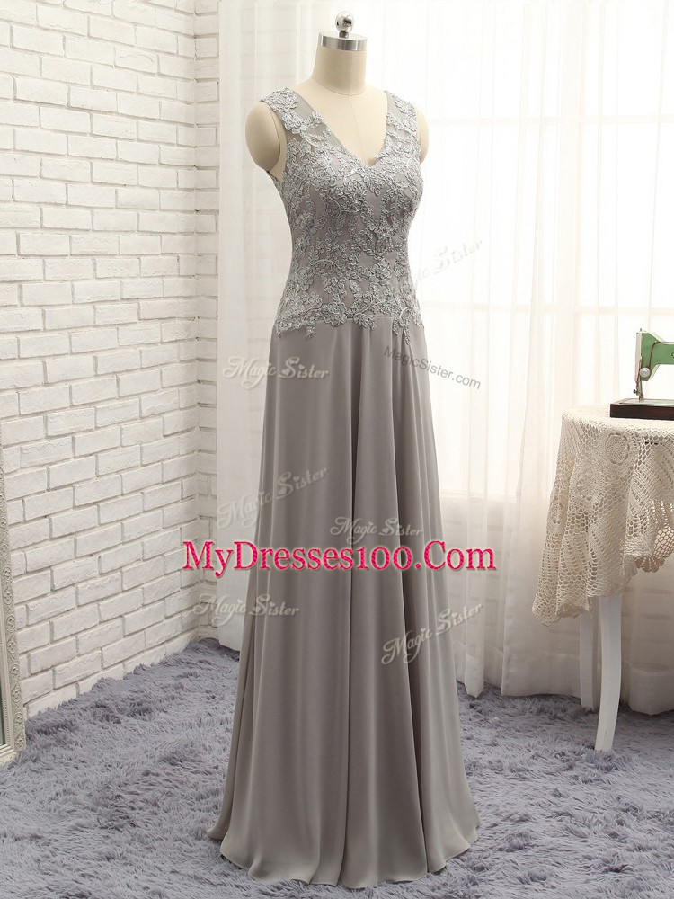 Excellent Grey Zipper Mother Dresses Lace and Appliques Sleeveless Floor Length