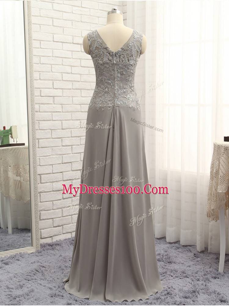 Excellent Grey Zipper Mother Dresses Lace and Appliques Sleeveless Floor Length