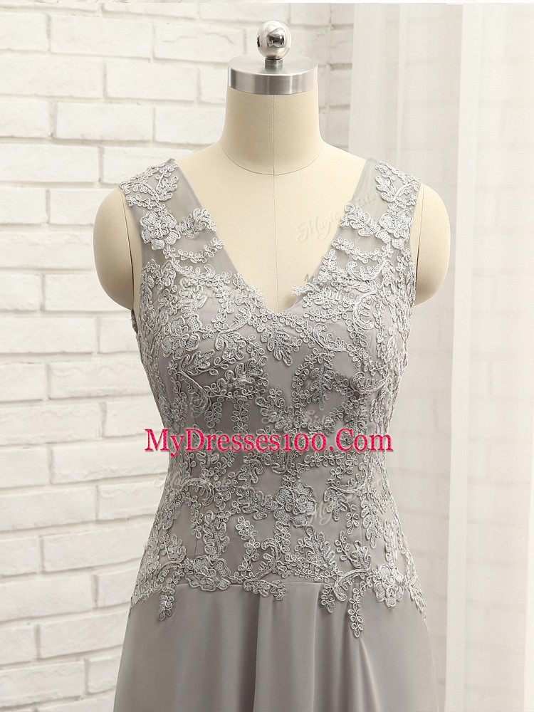 Excellent Grey Zipper Mother Dresses Lace and Appliques Sleeveless Floor Length