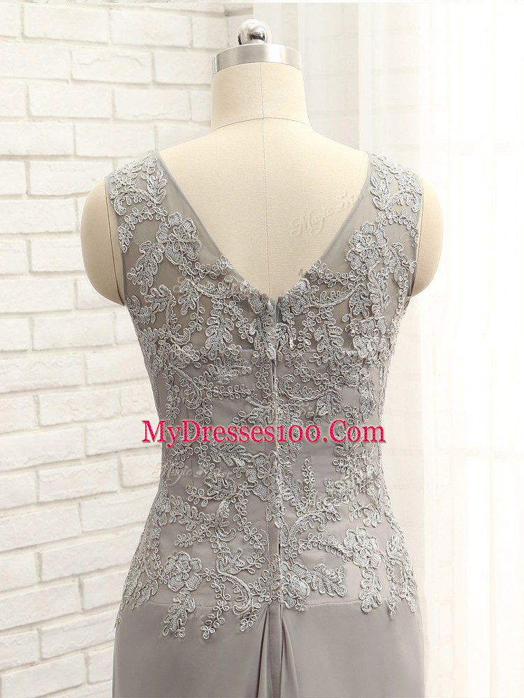 Excellent Grey Zipper Mother Dresses Lace and Appliques Sleeveless Floor Length