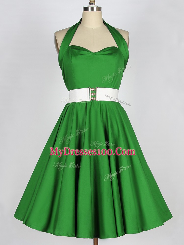 Glamorous Taffeta Lace Up Wedding Guest Dresses Sleeveless Knee Length Belt