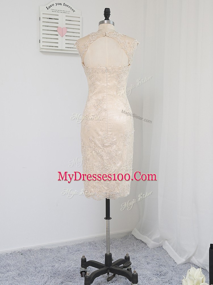 Champagne Sleeveless Knee Length Lace and Appliques Zipper Mother Of The Bride Dress