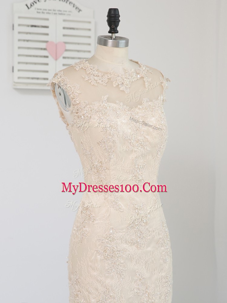 Champagne Sleeveless Knee Length Lace and Appliques Zipper Mother Of The Bride Dress