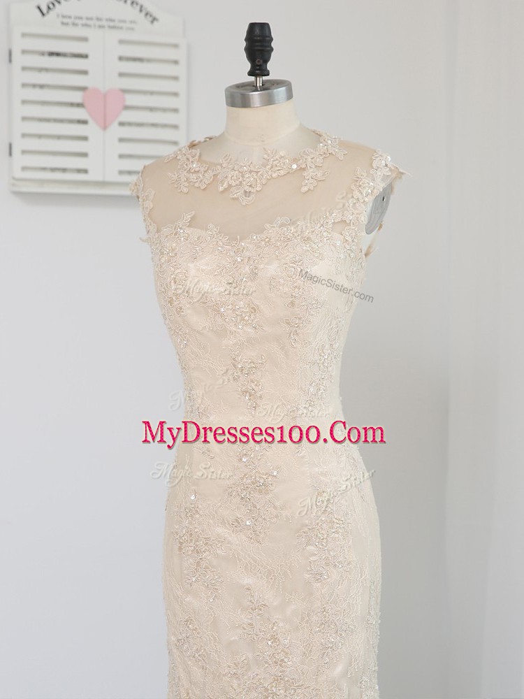 Champagne Sleeveless Knee Length Lace and Appliques Zipper Mother Of The Bride Dress