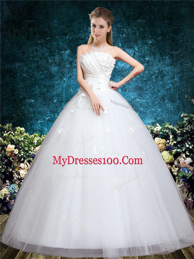 Excellent White Wedding Dress Wedding Party with Appliques and Embroidery Off The Shoulder Sleeveless Lace Up