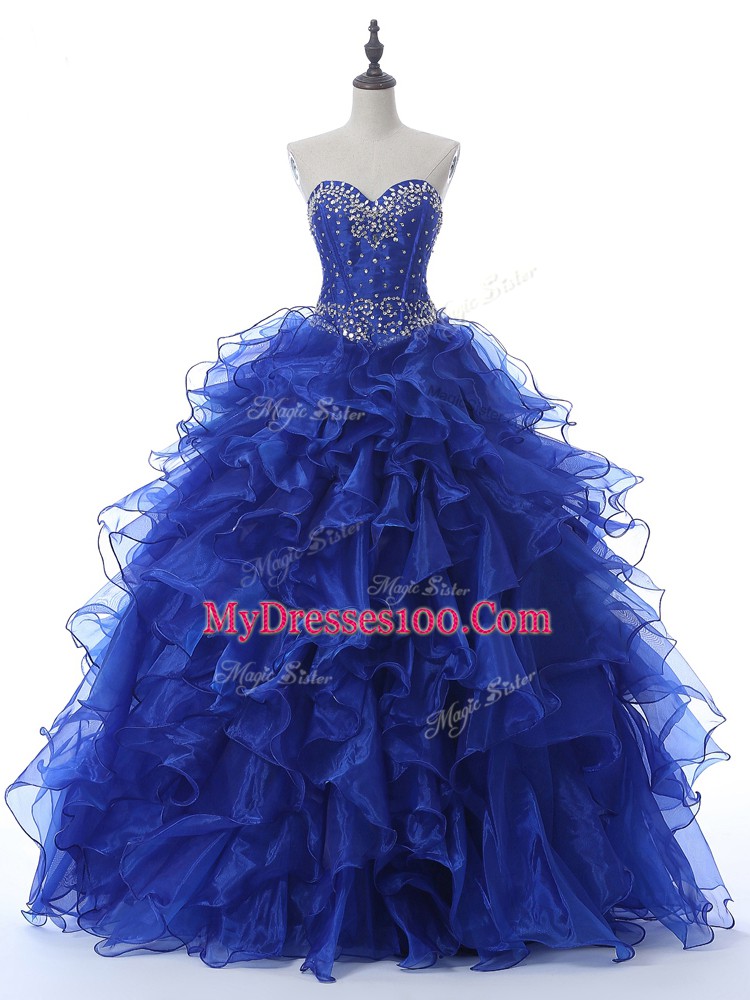 Spectacular Royal Blue Sleeveless Beading and Ruffles Floor Length Vestidos de Quinceanera