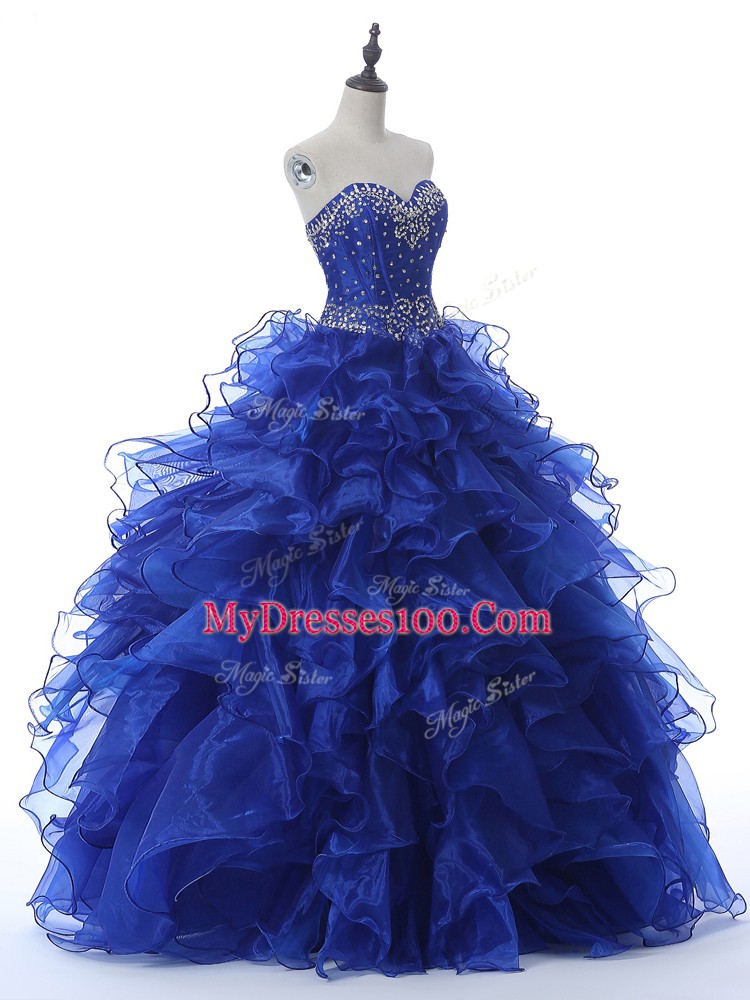Spectacular Royal Blue Sleeveless Beading and Ruffles Floor Length Vestidos de Quinceanera