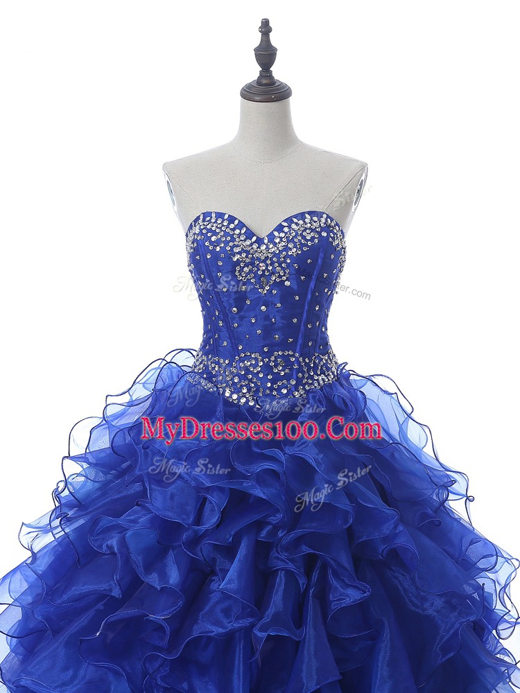 Spectacular Royal Blue Sleeveless Beading and Ruffles Floor Length Vestidos de Quinceanera