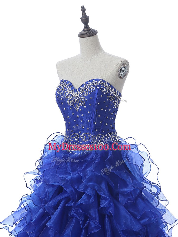 Spectacular Royal Blue Sleeveless Beading and Ruffles Floor Length Vestidos de Quinceanera