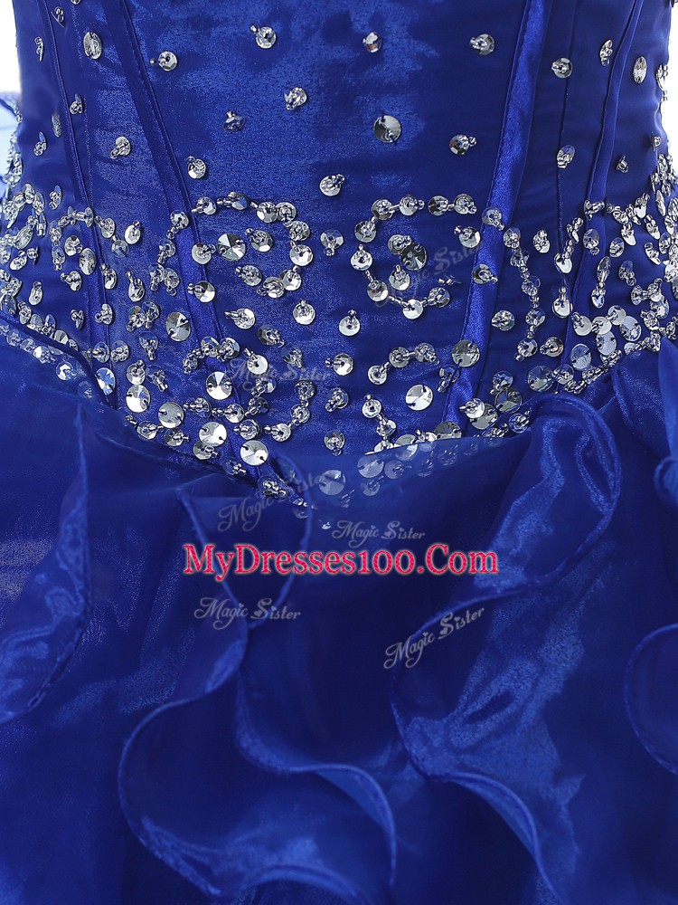 Spectacular Royal Blue Sleeveless Beading and Ruffles Floor Length Vestidos de Quinceanera