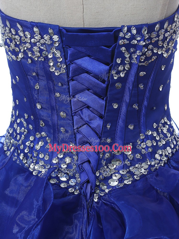 Spectacular Royal Blue Sleeveless Beading and Ruffles Floor Length Vestidos de Quinceanera