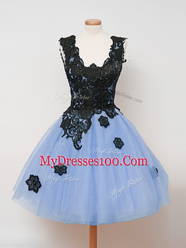 Stunning Knee Length Light Blue Bridesmaid Dress Straps Sleeveless Zipper