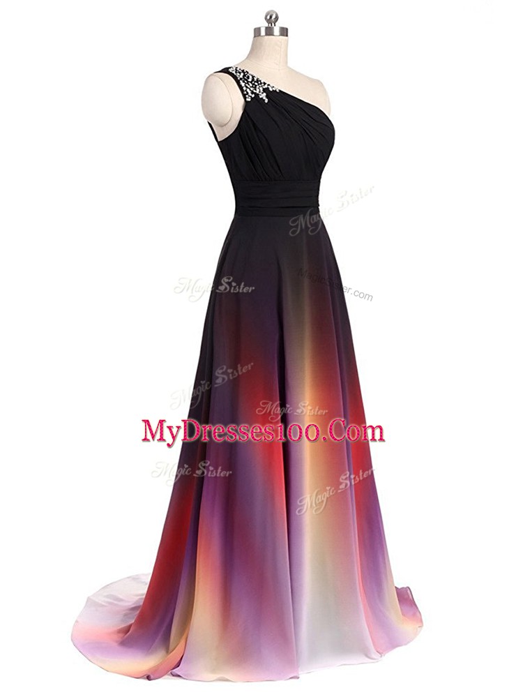 Great Multi-color Neckline Beading Prom Evening Gown Sleeveless Lace Up