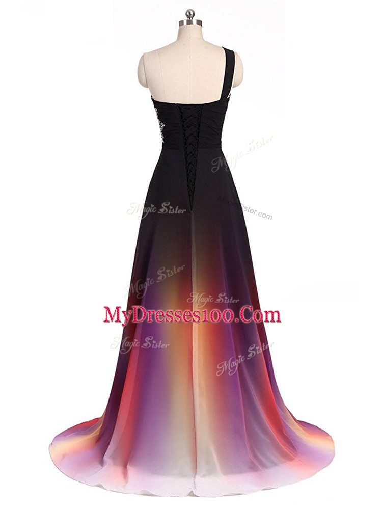 Great Multi-color Neckline Beading Prom Evening Gown Sleeveless Lace Up