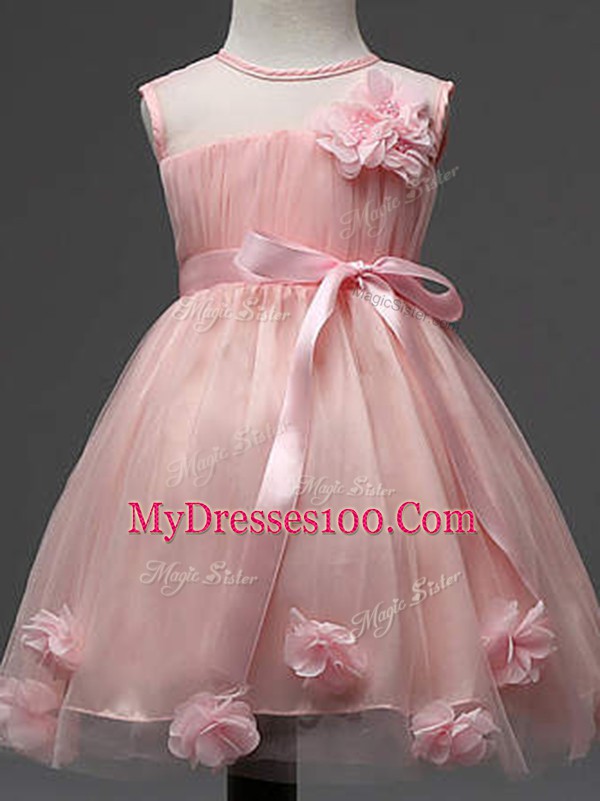 Sleeveless Hand Made Flower Zipper Little Girls Pageant Dress