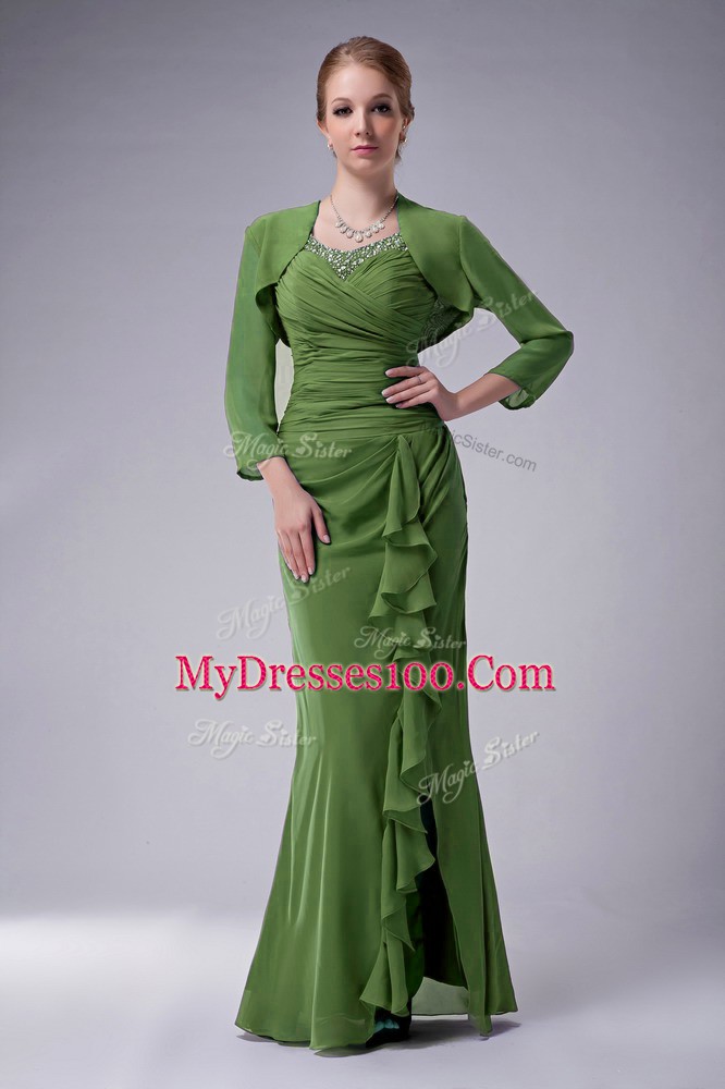 Free and Easy Green Mermaid Straps Sleeveless Chiffon Floor Length Zipper Beading Mother Of The Bride Dress