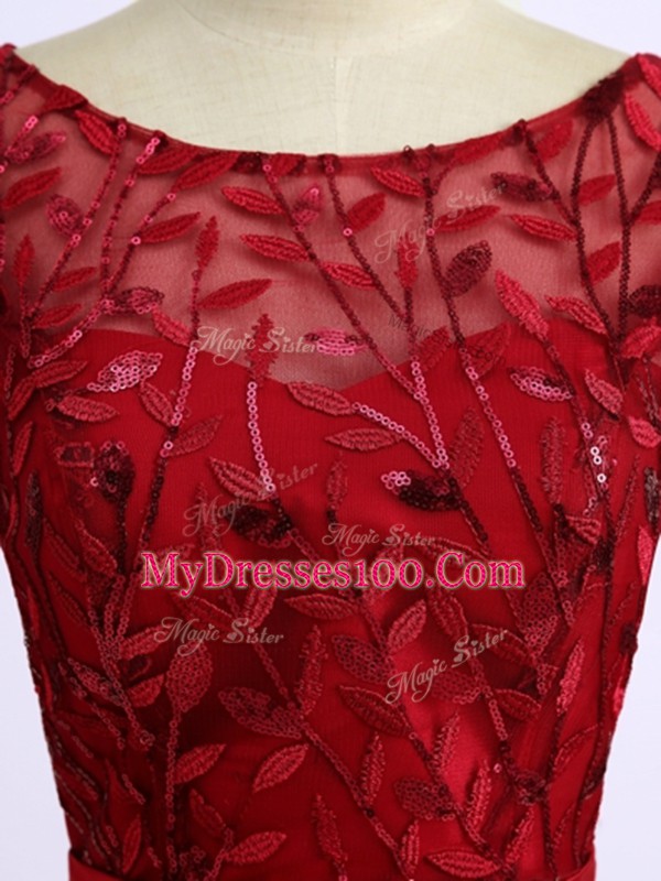 Flirting Red Half Sleeves Tulle Lace Up Mother Of The Bride Dress for Prom and Party and Military Ball and Sweet 16