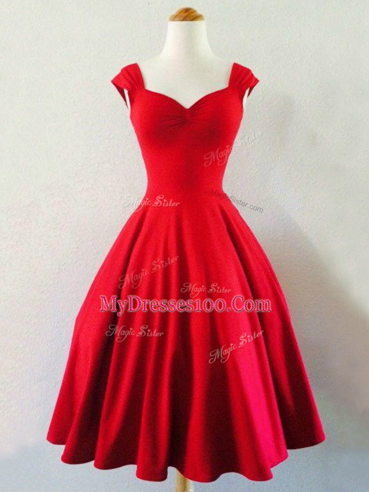 Mini Length Red Bridesmaids Dress Taffeta Sleeveless Ruching